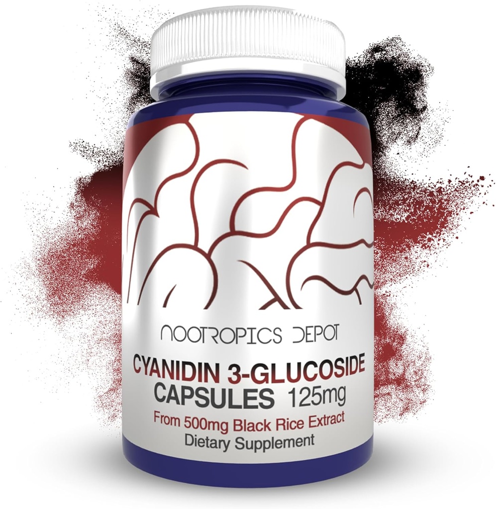 Nootropics Depot Cyanidin 3-Glucoside kapsler | 125 mg | 60 greve | Svart ris ekstrakt | C3G | Oryza Sativa | Metabolic, Visjon, & Kognitiv støtte