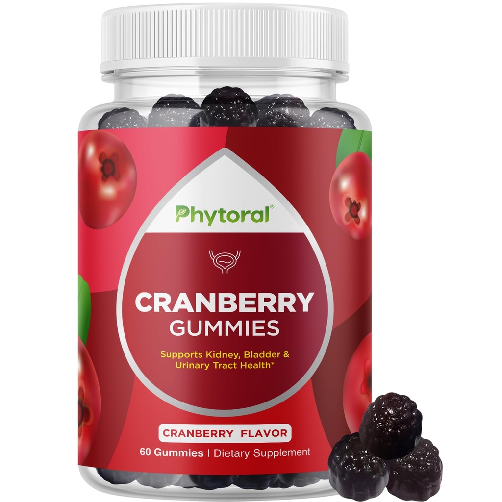 Phytoral Extra Styrke Cranberry Gummies for kvinner - Delicious Potent Supplement og menn Blader Nyre Urin Trakt Helse Støtte Daglig vitaminer (30 Serveringer)