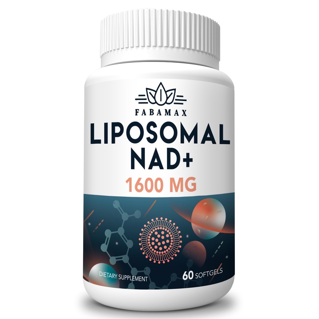 1600 mg Liposomal NAD Supplement, 98% Pure NAD+ Supplement, Superior Absorpsjon, Alternativ til Nikotinamid Riboside eller NADH å øke NAD+ for aldringsvar, energi, lang levetid, 60 Softgels