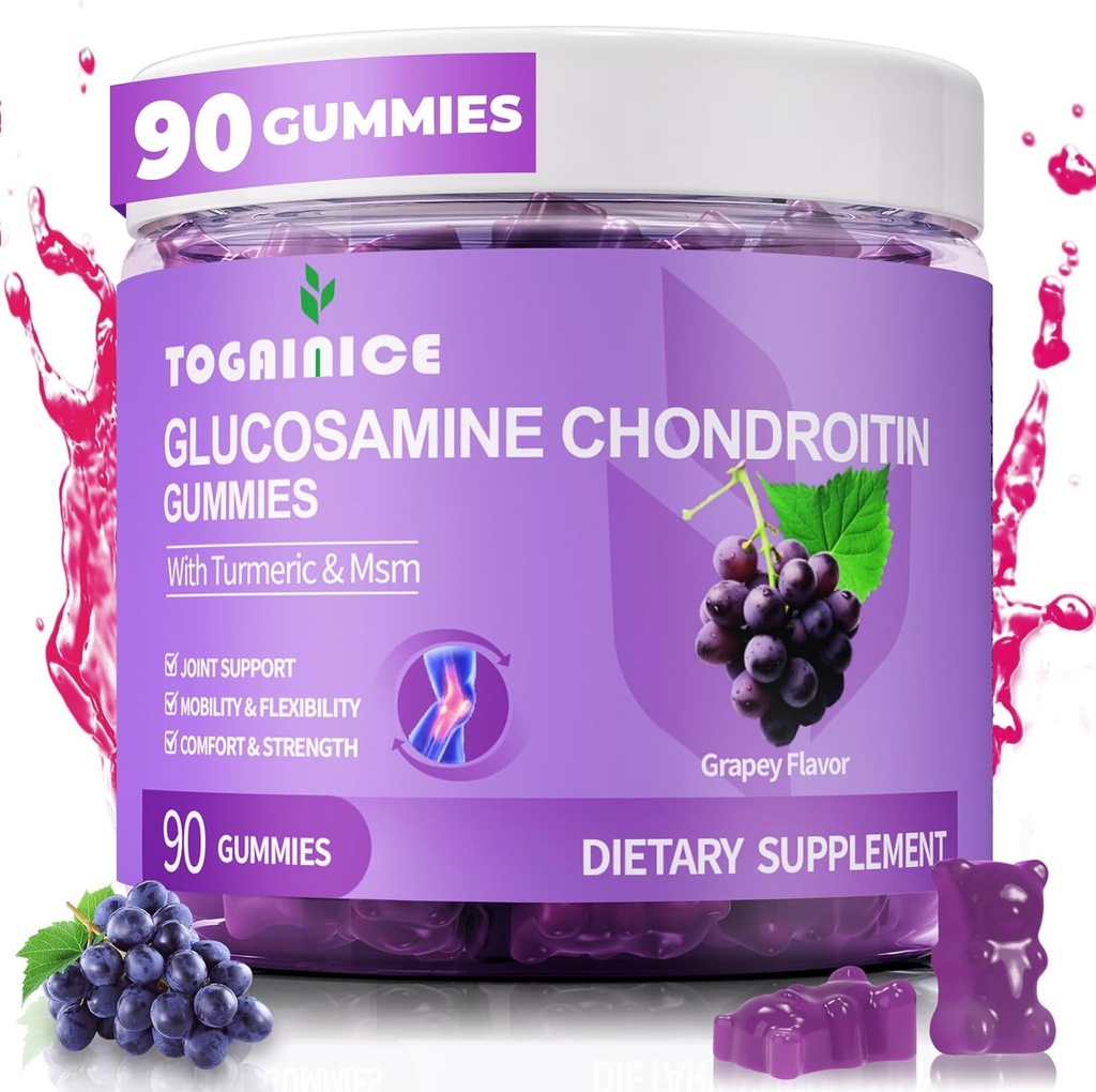 Joint Support Gummies med glukosamine Chondroitin, sukker gratis, 1500mg Extra styrke med MSM & Turmeric (90 greve)