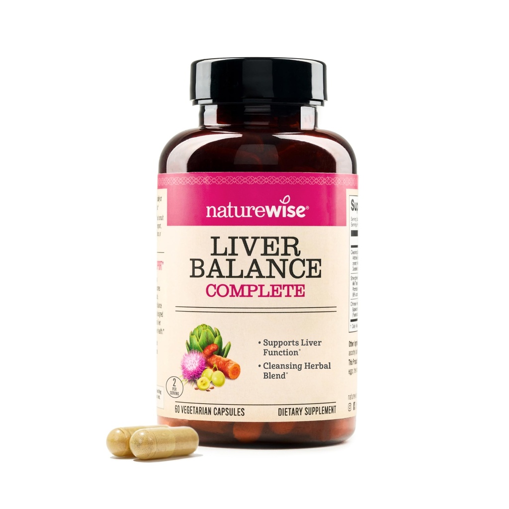NatureWise Liver Balance Detox Supplement - Triple Repair Formula med melk Thistle, Dandelion, Turmeric, Artichoke, Reishi Mushroom & Kudzu, Vegan - 60 kapsler[30-dagers forsyning]