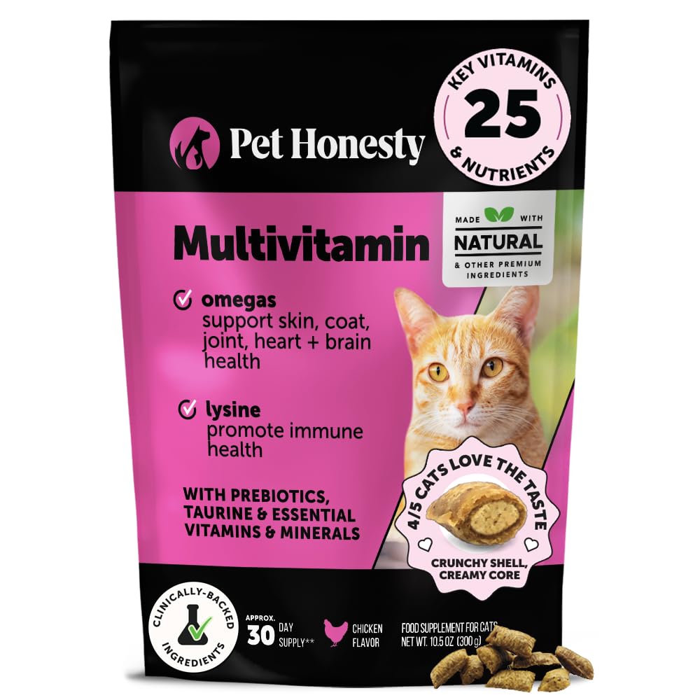 Cat Multivitamin Crunchy & Creamy Chews - Katt behandler for helse + immune, felles støtte, hud & Coat, & Digestion - Vitaminer med omega 3s, lysin og probiotika (30 dagers forsyning)