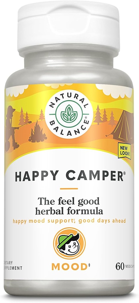 Naturlig balanse Happy Camper - Feel-Good Mood Support Supplement - Gotu Kola, Passion Blomster, og Kava Kava Kapsler - 60-dagers garanti (30 Serveringer, 60 Vegkapsler)