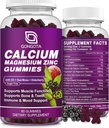 Kalsium Magnesium Sink med vitamin D3 Supplement, høy absorbent Kalsium Gummies med 300mg Magnesium glycinat støtte Bein & tenner, Muskel for voksne og tenåringer, Sukkerfri, Vegan - 60 greve