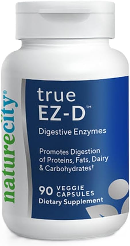 NatureCity True-EZ-D Non-GMO Digestive Enzyme Complex Supplement for Digestive Helse og Bloating Relief for menn og kvinner (90 Veggie Kapsler) Super Enzymer
