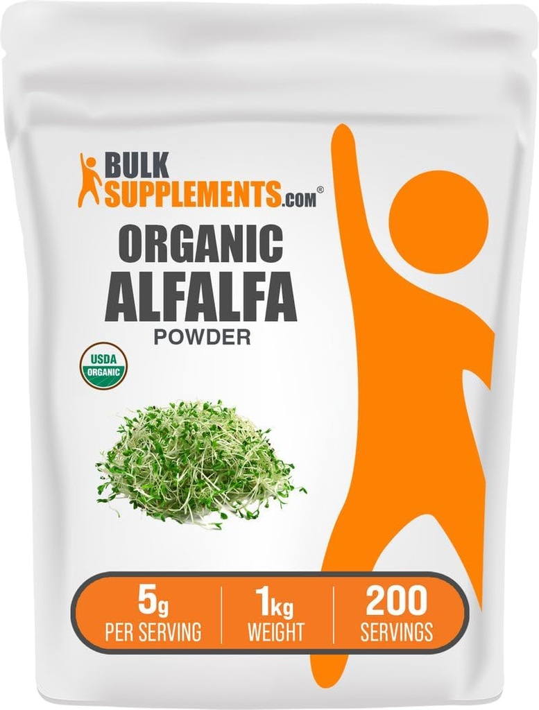 BulkSupplements.com Organic Alfafa Grass pulver - Alfalfa Supplement, Grønn Supermat pulver - Vegansk & Glutenfri, 5g per servering, 1kg (2,2 lbs) (Pack of 1)