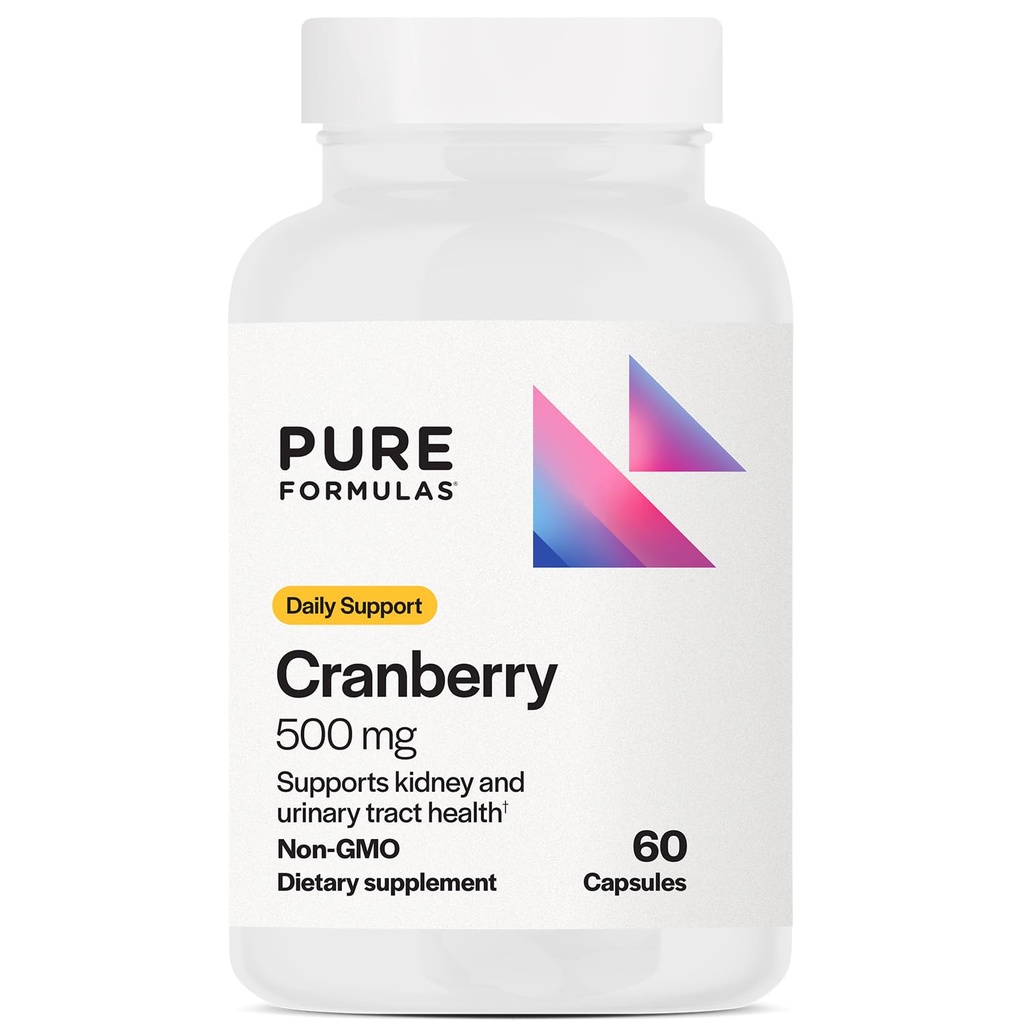 PureFormulas Cranberry 500 mg - støtter nyre- og urinveistrakt helse - Antioksidant Supplement for immunbeskyttelse og cellulær helse - Cranberry piller for kvinner og menn - Ikke-GMO - 60 Kapsler