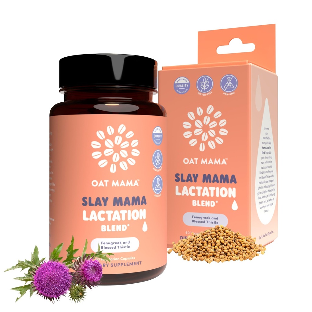OAT MAMA Organic Lactation Supplement - 'Slay Mama' Velsignet Thistle & Fenugreek Capsules - Herbal Lactation Blend, Postpartum støtte for amming mødre