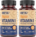 DeVA Vegan Natural Source Vitamin E 400IU med blandet tokoferoler, soya-fri - 90 Veg Caps (Pack of 2)