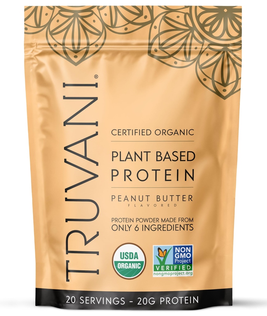 Truvani Vegansk Era Protein pulver | Peanut Smør | 20g Organisk Plante Basert Protein | 20 Serveringer | Keto | Gluten & Dairy Gratis | Lavkarbohydrater | Nei Lagt sukker