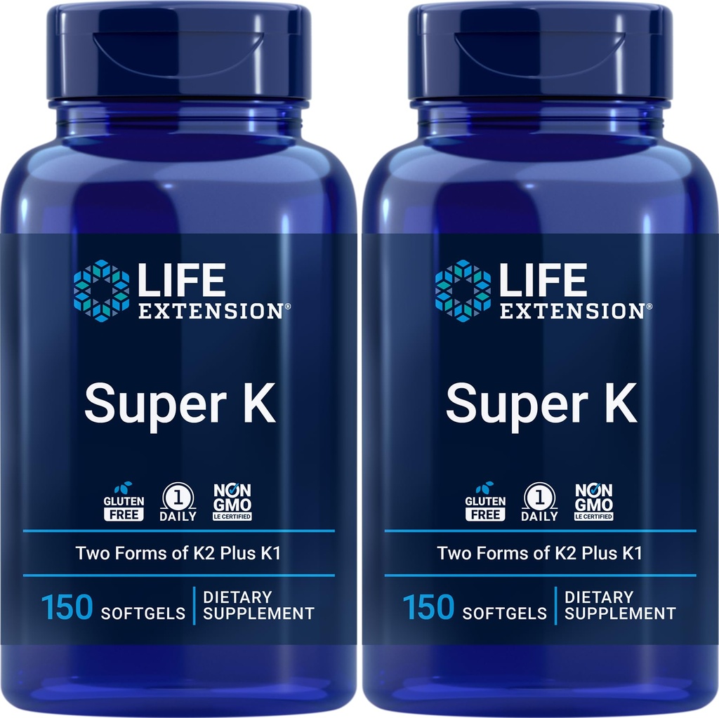 Livsforlengelse Super K, 150 Softgels (pakke med 2) med vitaminer K og K2