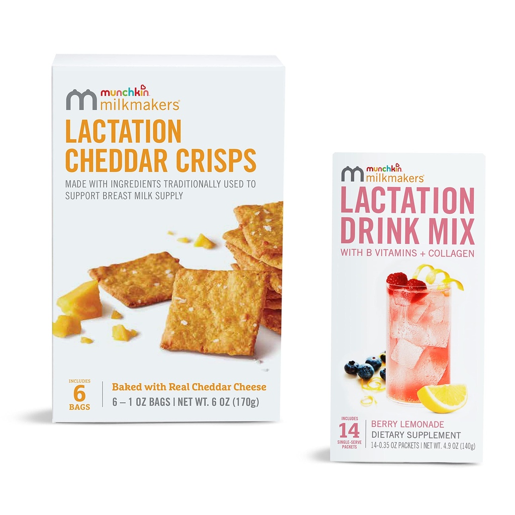 Munchkin® Melkmakere® Lactation Drink Bland Supplement med B Vitamin & Melk Thistle, 14 greve og lactation Cheddar Crips for amming mødre med havre og flaks, 6 greve