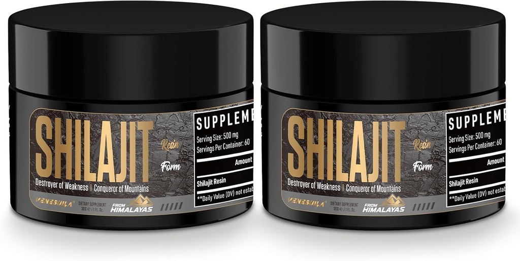 Shilajit Resin - Organisk Shilajit Resin Tredjepart Testet Rikt i 85+ Trace Minerals, Gold Grade Himalaya Pure Shiljait for Energi (1 Fl Oz (Pack of 2))