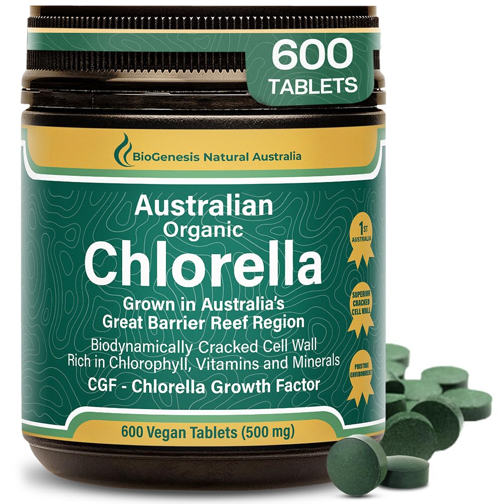 Biogenese Organic Chlorella Tabletter – 600 greve (500mg)  Australian Australian Grown | BioDynamic Cracked Cell Wall | rik på klorofyll, vitaminer og mineraler | støtter energi og immunitet | Vegan Tabletter