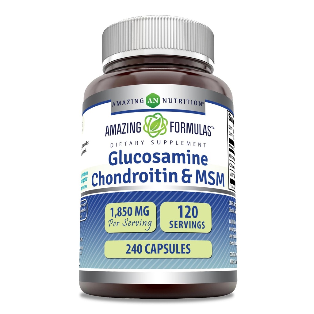 Amazing Formler Glukosamine Chondroitin & MSM Supplement | 1850 Mg per servering | 240 Kapsler | Ikke-GMO | Glutenfri | Laget i USA