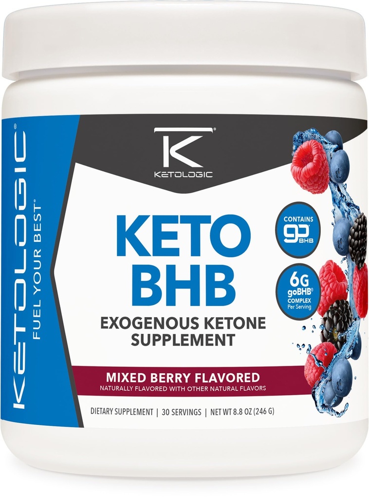 Ketolog keto BHB (Mixed Berry Flavor) 30 serveringer - Exogenous Ketone Supplement med goBHB, Beta-hydroxybutyrat salter