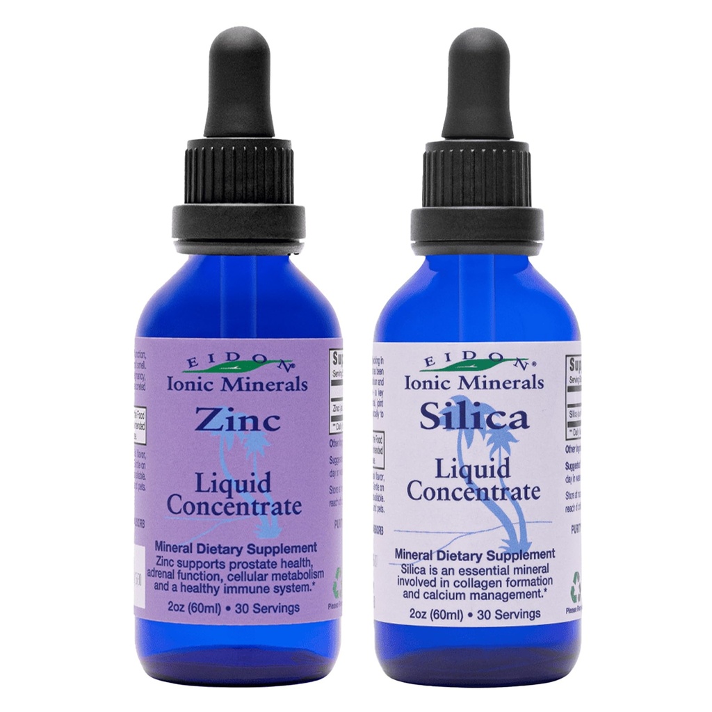 Eidon ioniske mineraler flytende silica & sinkdråper, 2 fl Oz, immunhelse, hudpleie, alle naturlige ingredienser, ingen kunstige farger eller preservativer