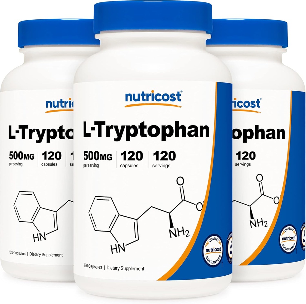 Nutricost L-Tryptophan 500 mg, 120 kapsler (3 flasker)