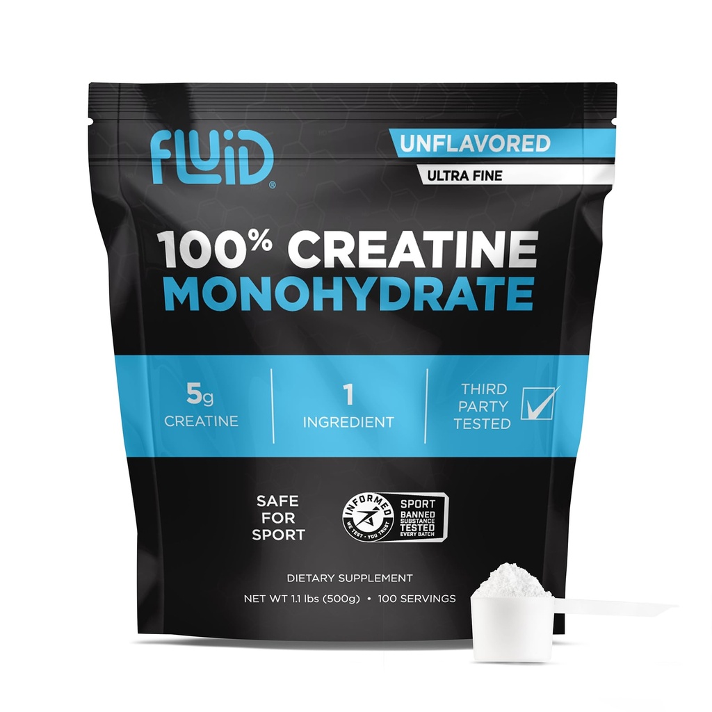 Fluid kreatin - 100% kreatinmonohydrat pulver, uflavorert, informert idrett sertifisert, 5g per servering (100 Serveringer)