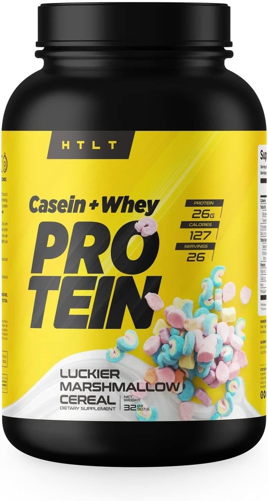 Casein + Whey Protein ved HTLT | Whey & Casein Protein Shake pulver | Slow-Short-Short Whey & Casein Protein for regenerert energi | Casein Protein pulver for  Baked behandlinger, Luckier Marshmallow Cereal