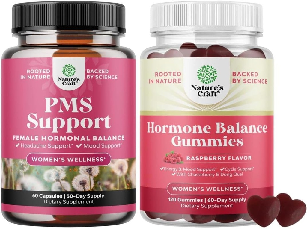 Bundle of PMS Støtte med DIM, Chasteberry, Black Cohosh & Ashwagandha for perioden Cramps Menopause Bloating Mood Swing and Hormon Balance Gummies Støtte Menstruell syklus med vitamin B6 & Dong Quai