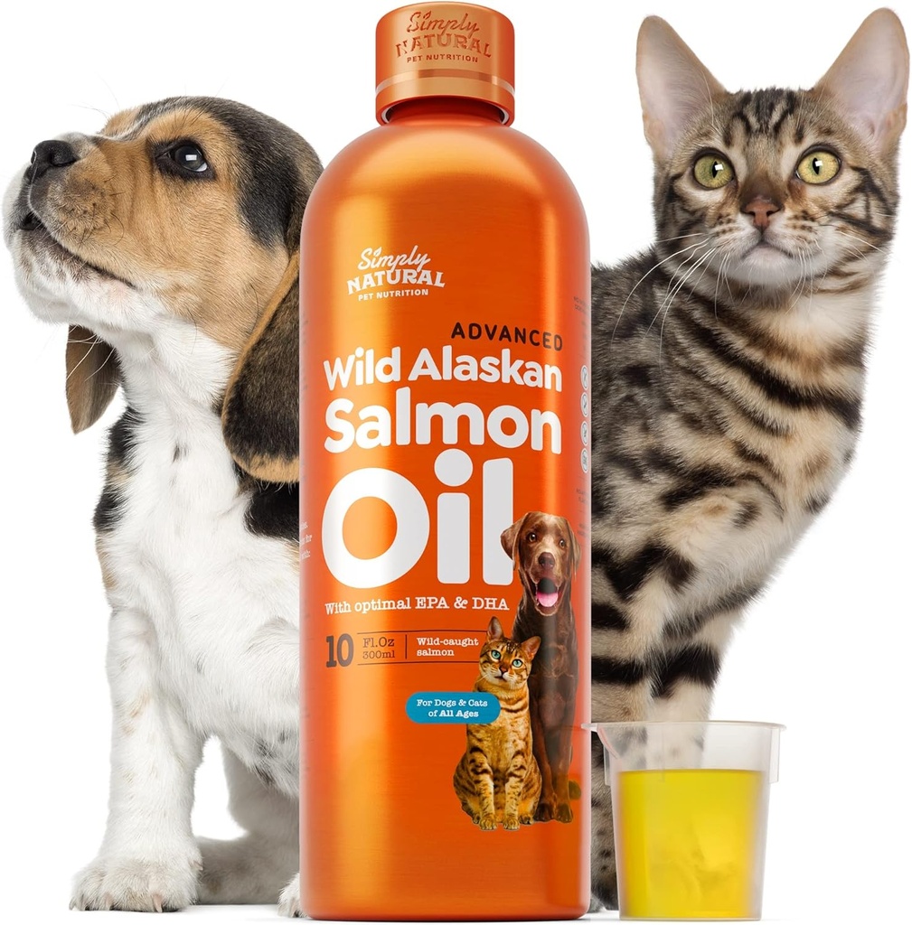 Salmonolje for hunder og katter, Wild Alaskan Salmon Oil for hunder Hud, Coat og Joint, Omega 3 Fiskeolje, hunder og katter Immunsystem Support, Epa og Dha, 300 ml Hunde Shedding Tillegg