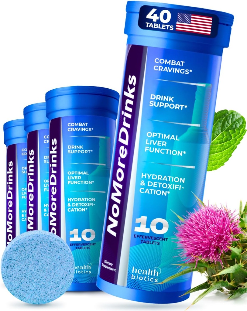 NoMoreDrinks Anti-alkohol craving kosttilskudd | Liver Detox & Combat Cravings | Energistøtte Alkohol Erstatning Drink | Organisk Melk Thistle Supplement & Dandelion Root & 5HTP | (40) Energipiller