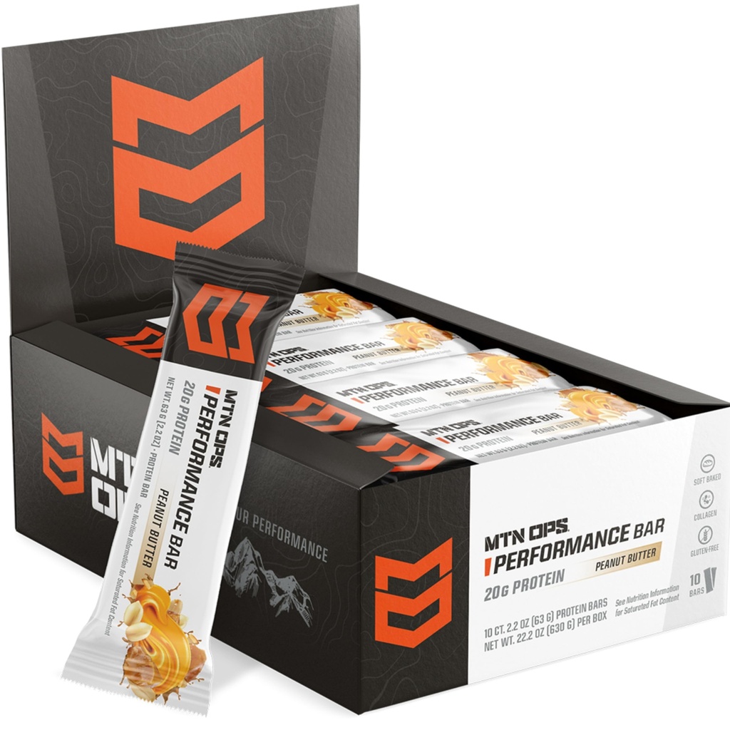 MTN OPS Peanut Butter Bliss Protein Bars, høy protein med Whey Isolate & Whey Konsentrat og kollagen, lav sukker, glutenfri, 10 greve
