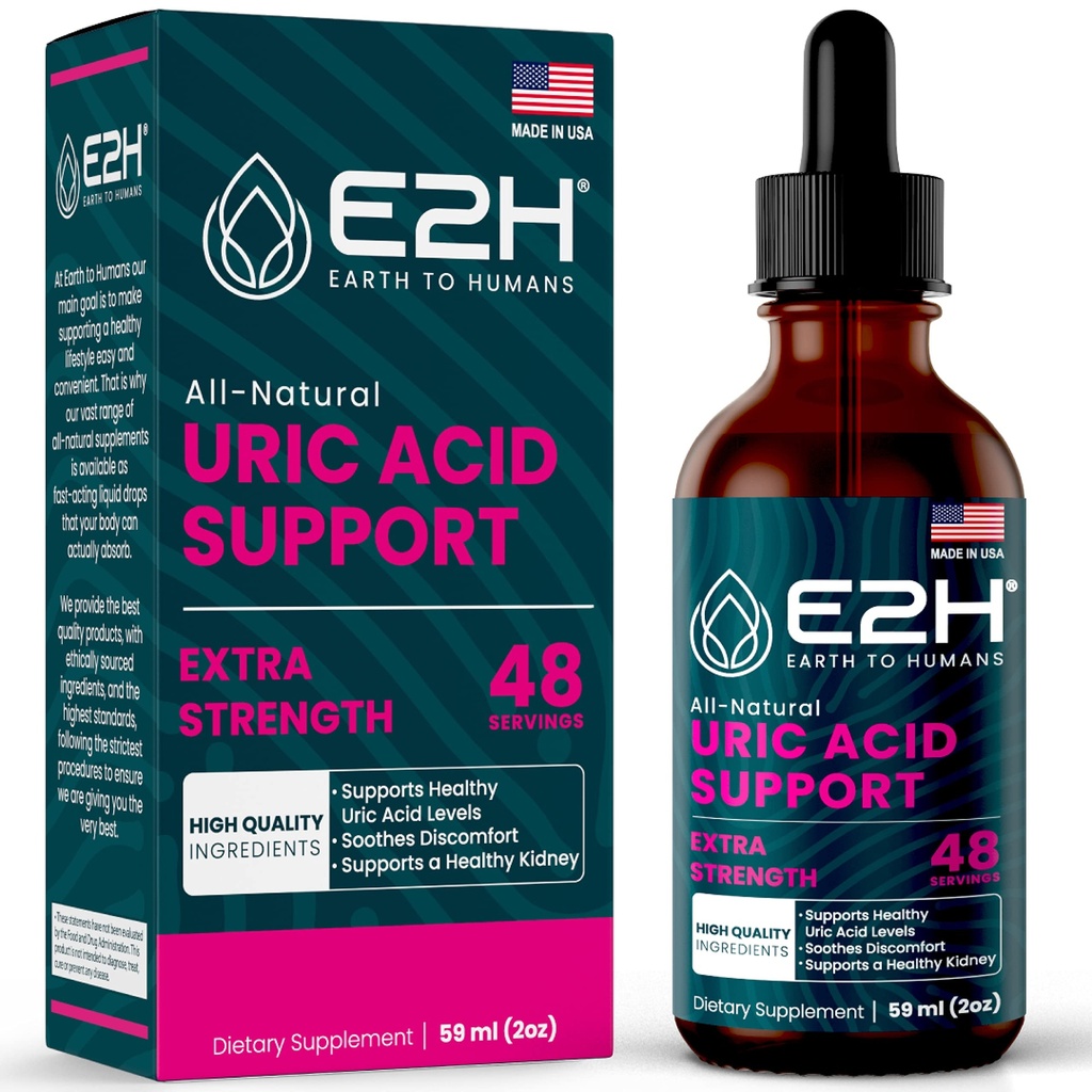 E2H Uric Acid Support Supplement - Tart Cherry og Devil's Claw - støtter uric syre helse og nyrefunksjon Non-GMO - Vegan - 2 Fl Oz