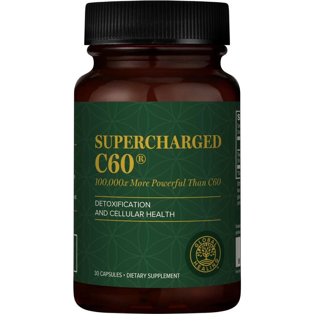 Global Healing Center Supercharged C60 - Mikroaktivert Carbon Fulleren m/Organic MCT pulver, 10 ganger kraftigere enn vanlige C60 kosttilskudd - Hjelper avgiftsavgift, aldring (30 kapsler)
