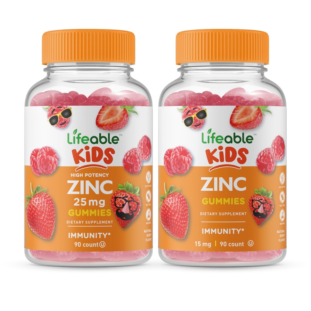 Livelig Sink 25 mg Kids + sink Kids, Gummies Bundle - Great Tasting, Vitamin Supplement, Glutenfri, GMO Gratis, Chewable Gummy
