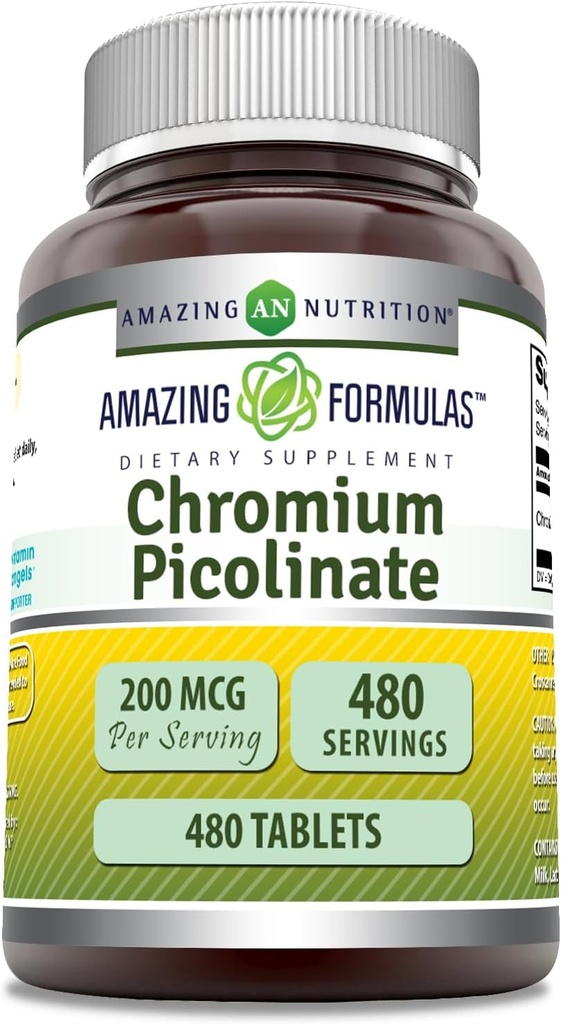 Amazing Formler Chromium Picolinate Supplement | 200 Mcg Per Serving | Tabletter | Ikke-GMO | Glutenfri | Laget i USA (480 Count)
