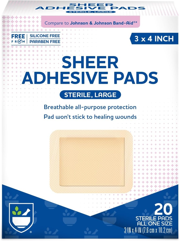 Rite Aid Sheer kleslig bandasjer med sterile ikke Stick Pad, 3" x 4" - 20 greve sårpleie / førstehjelpsforsyninger | Bandage Wrap