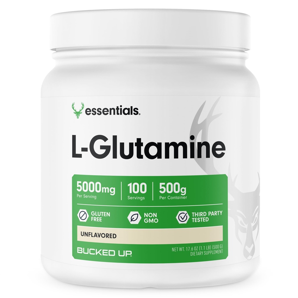 Bucked opp L-Glutamine 500g pulver, glutenfri, ikke-GMO, ikke-flavorert (100 Services)