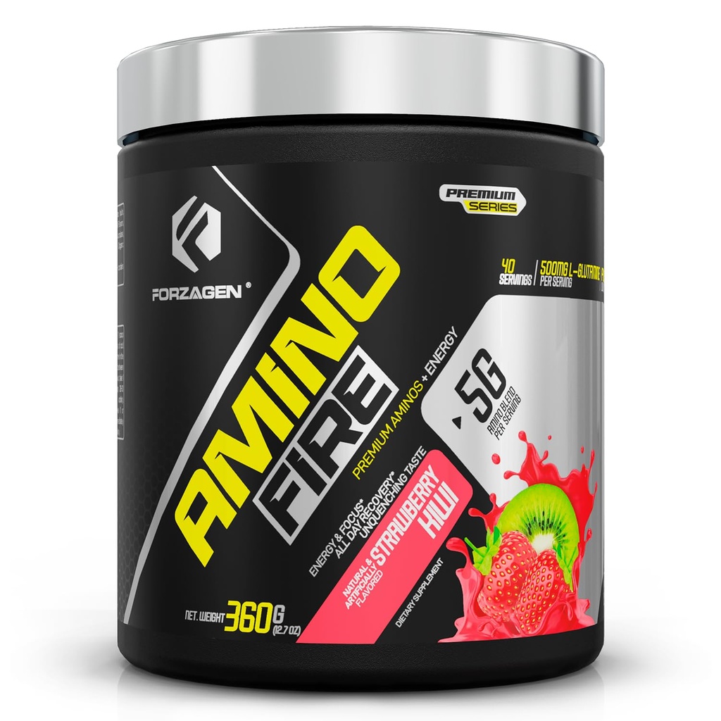 Forzagen Amino brann | Essential Amino energi pulver for pre-workout | BCAA energi øke og muskel gjenoppretting drikke blanding, forbedre fokus og konsentrasjon, kosttilskudd | Strawberry Kiwi, 40 serveringer