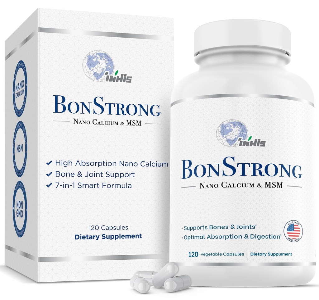 Nano Kalsium Supplement – 7-i-1 Bone støtte med MSM, vitamin D3, K1, Magnesium, sink – høy absorpsjon kalsium for kvinner og menn – vitaminer for bein og ledd – laget i USA – 120 kapsler