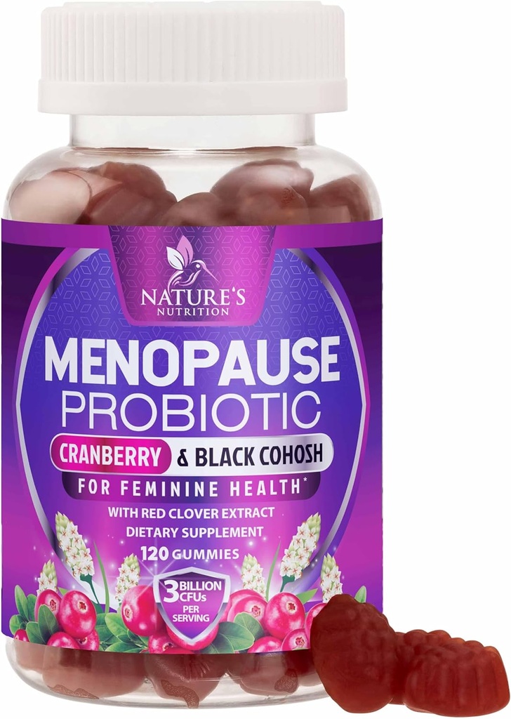 Menopause kosttilskudd for kvinner - 3 milliarder CFU Naturlig Menopause Relief for milde varme blits og nattsweats, PH, Vaginal helse støtte probiotika for kvinner Gummy, Probiotiske Supplement - 120 Gummies