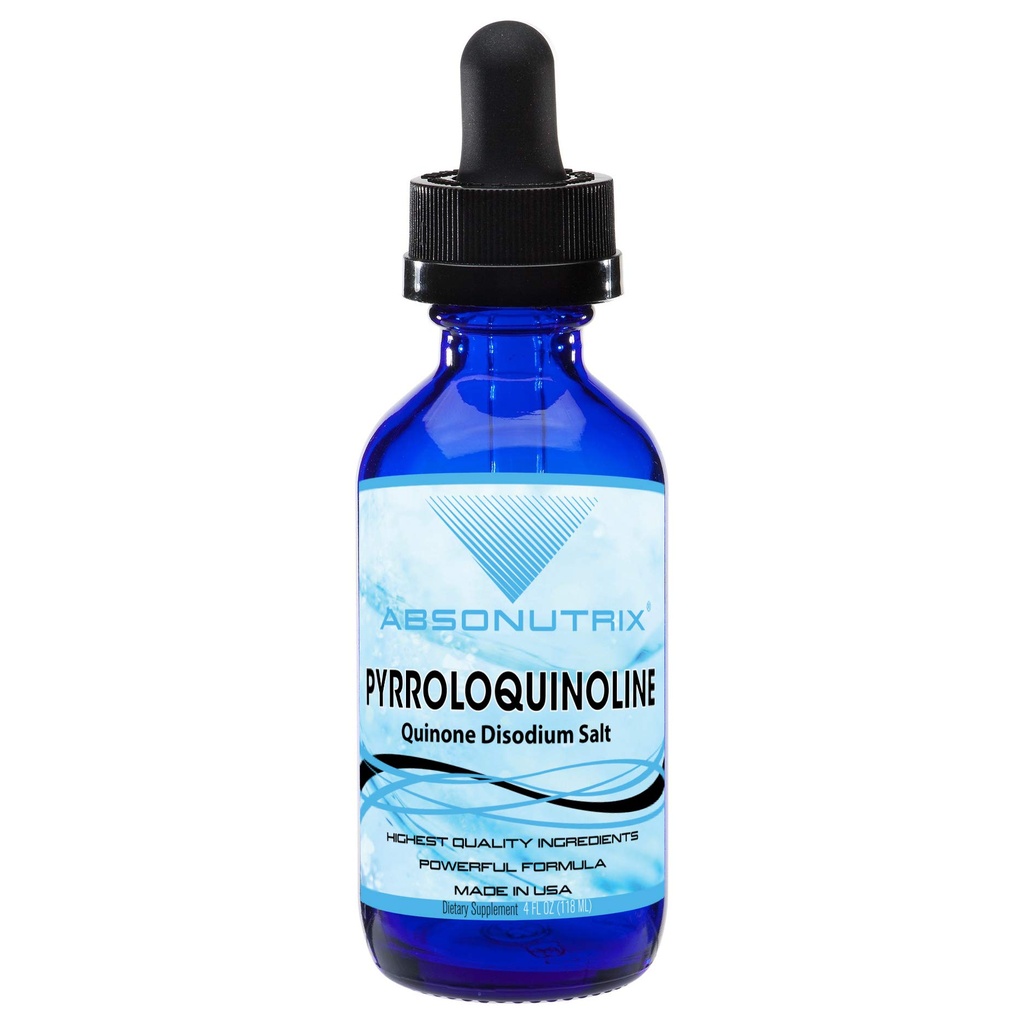Absonutrix Pyrroloquinolin Quinone Dinatrium Salt 20 mg, 4 Fl Oz-flaske, 200 serveringer, høy biotilgjengelighet, rask absorpsjon, tredjepartstestet, GMP-sertifisert, ikke-GMO, Cruelty-Free, laget i USA