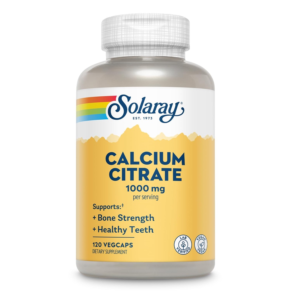 Solaray Kalsium Citrat 1000mg - Chelated Kalsium Supplement - støtter bein styrke og sunne tenner - lett å digest - 60-dagers garanti, vegansk - 30 serveringer, 120 Vegkaps