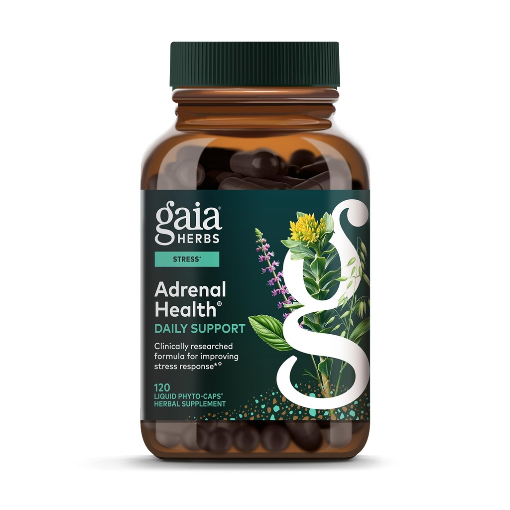 Gaia Herbs Adrenal Helse Daglig støtte - Herbal Supplement med Ashwagandha, Hellig Basil & Schisandra - Hjelpe opprettholde sunn energi og stress nivåer* - 120 Vegansk flytende fyto-kapsler (120-dagers forsyning)