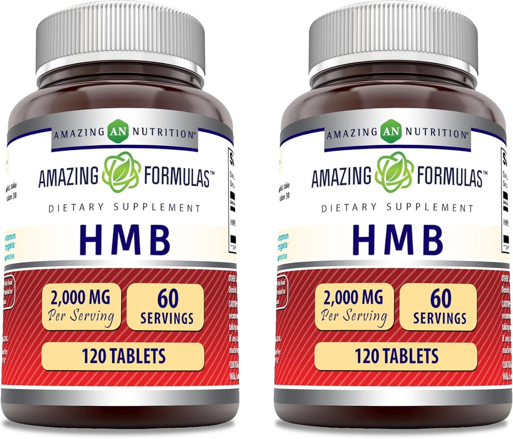 Amazing Formler HMB 2000mg per servering 120 tabletter Supplement | Ikke-GMO | Glutenfri | Laget i USA (2 Pack)