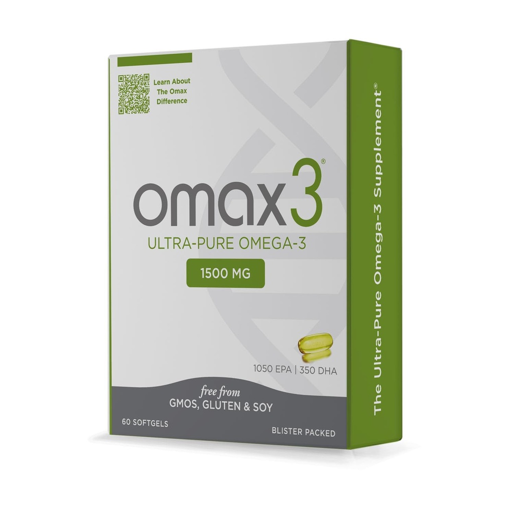 Omax3 Naturlig Omega 3 Fiskeoljepiller 1500 MG EPA DHA - Omega3 Fatty Acid Kosttilskudd Muskel & Joint-Gluten Free, Wild Caught, Ikke GMO, 30-dagers Supply Blister pakket (1 boks)