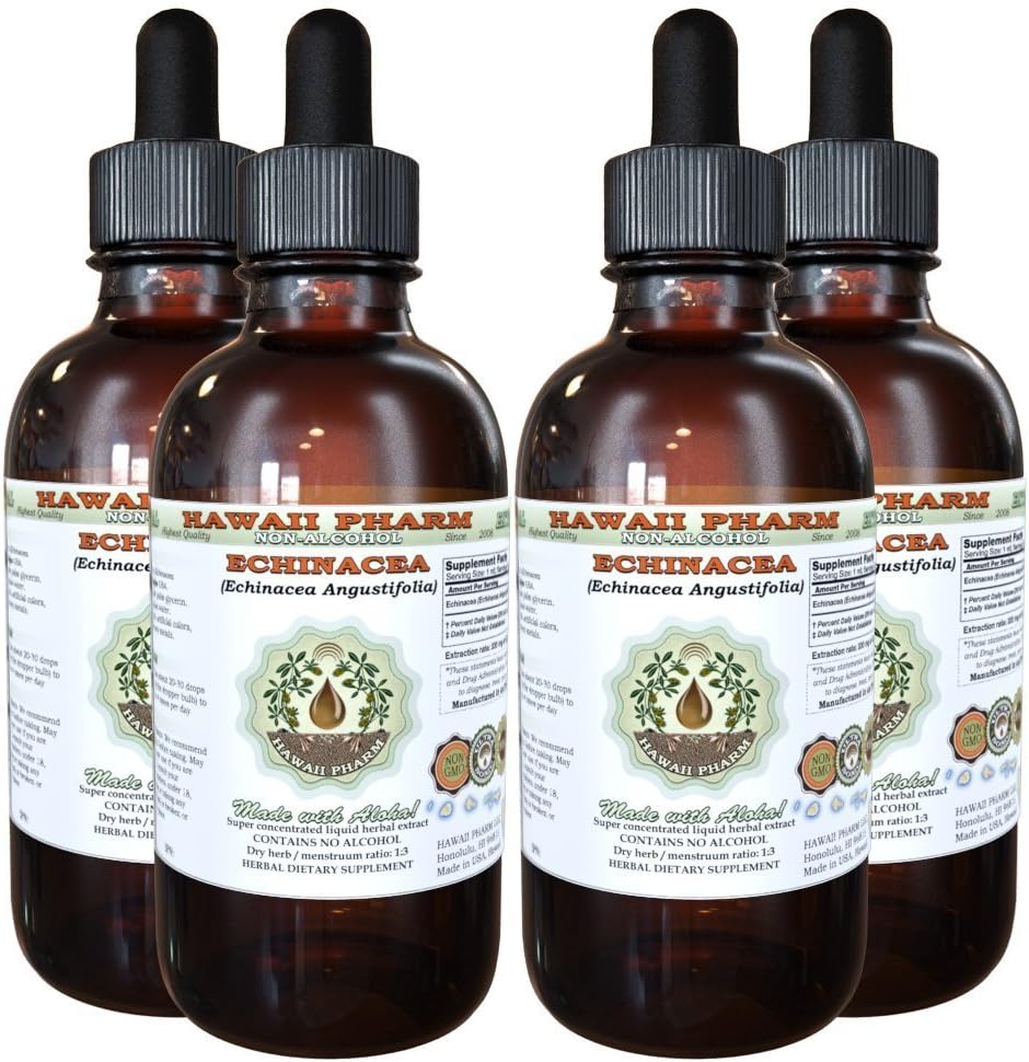Echinacea alkohol-fri flytende ekstrakt, Echinacea (Echinacea Angustifolia) tørket rot glyseritt Hawaii Pharm Naturlig Herbal Supplement 4x4 oz