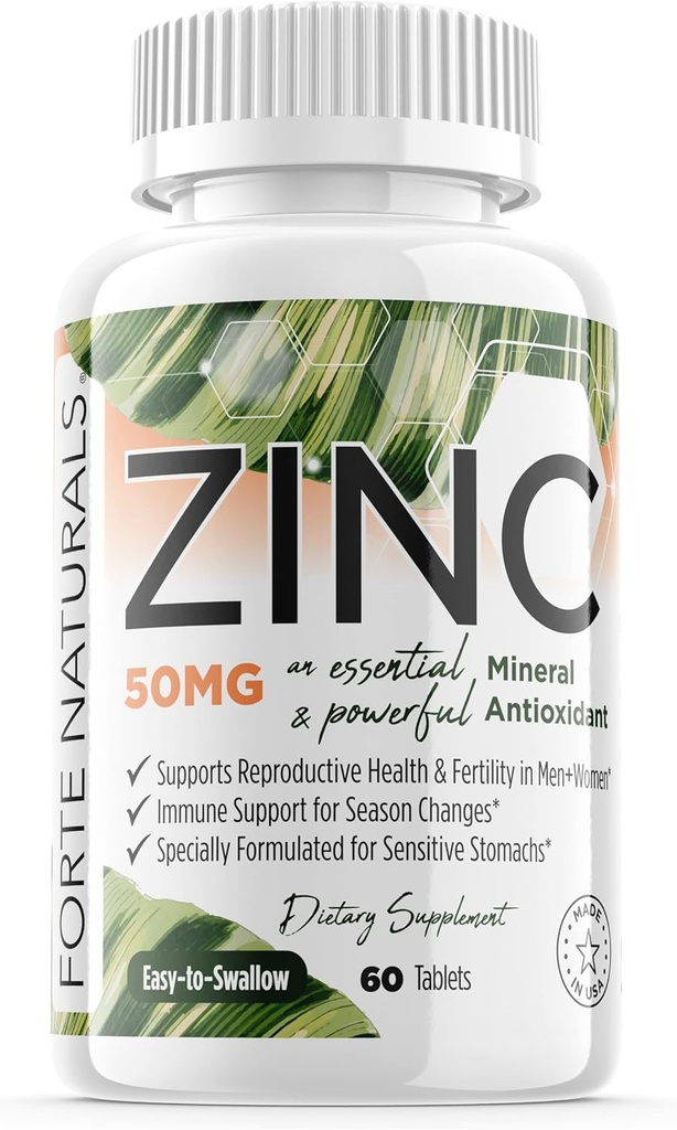 Sink 50mg, (60 tabletter), spesielt formet for sensitiv mage, immunstøtte, hud og hår, Vegan Sink Supplement, Ikke-GMO laget i USA