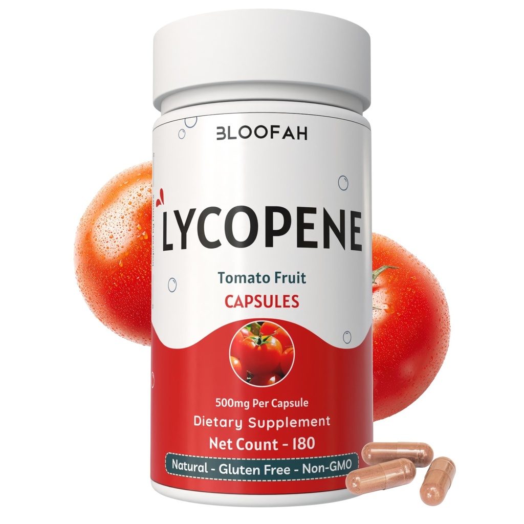 Tomato pulver kapsler 500mg - 180 greve (Lycopen) Naturlig karotenoid Supplement for helse og velvære støtte