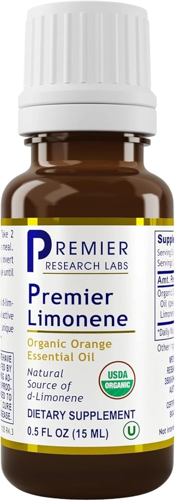 Premier Research Labs Premier Limonen - Limonenolje er et organisk D-Limonen Supplement fra Orange Peel Extract, Oransje essensiell olje 90% ren Limonen - 0.5 Oz (300 Serveringer)