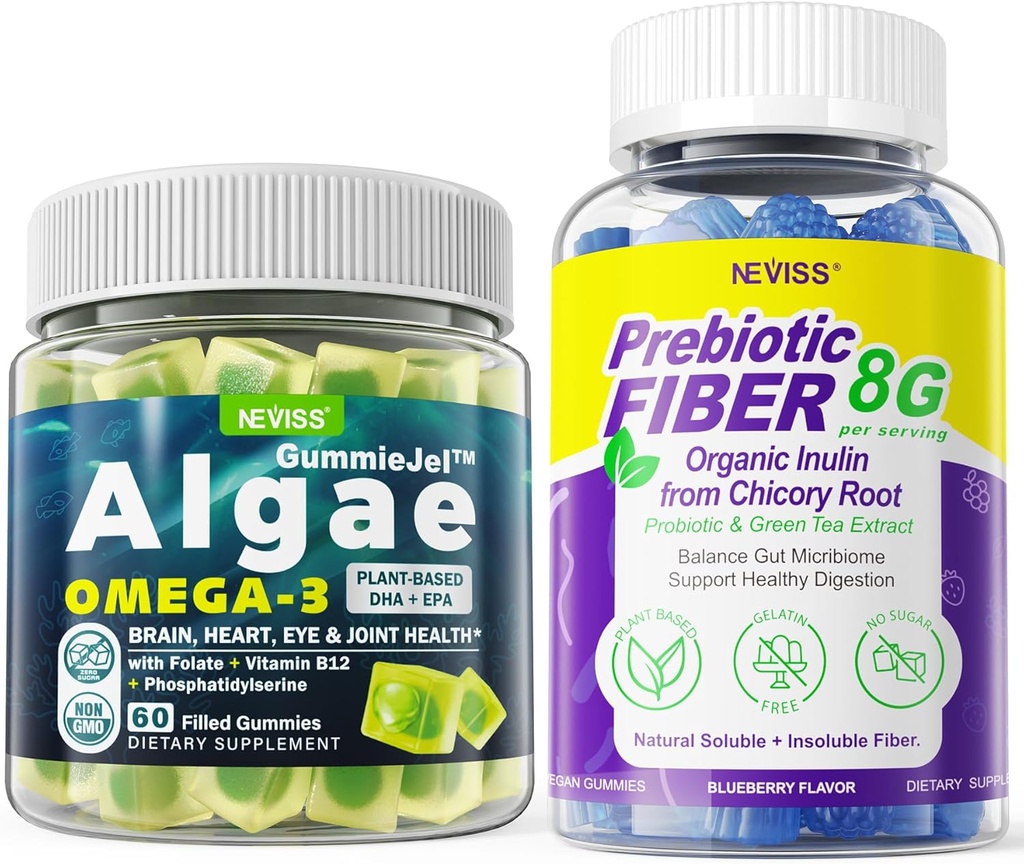 Vegansk Omega 3 Gummies 1000mg + Prebiotic Fiber Gummies for voksne 8g