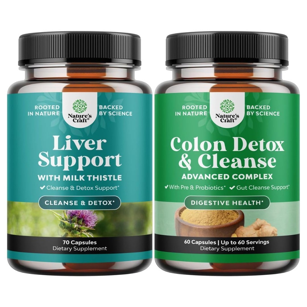 Bundle av Liver Cleanse Detox & Repair Complex og Colon Cleanser & Detox - Herbal Liver Support Supplement med Silymarin Melk - Lactobacillus Acidophilus Probiotic Supplement Body Cleanse