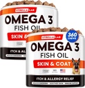 STRELLAAB Omega 3 for hunder - (360Ct) Fiskeoljebehandlinger - Allergi og kløe Relief Skin & Coat Supplement - Tørr kløende hud, Antishedding og varme flekker behandling - Pet Salmon Olje Chews - Kylling Flavor