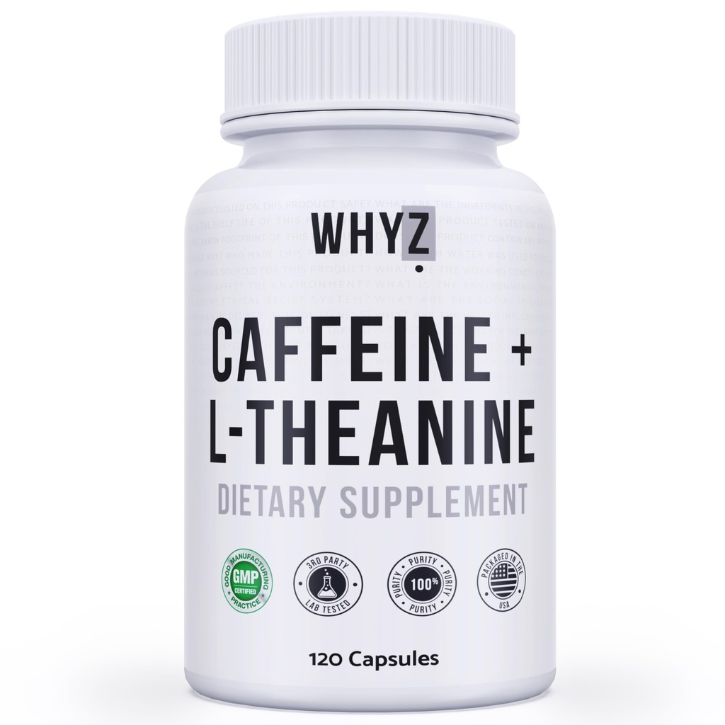HVORFORZ Koffeinpiller med L-Theanin, 120 kapsler, Nootropic Stack Energipiller, Energivitaminer for uovertruffen energifokus og kognitiv funksjon, L teanin koffein energitilskudd for kvinner og menn